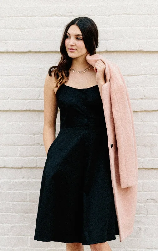 Support - providing  button-down midi dress in ebony
