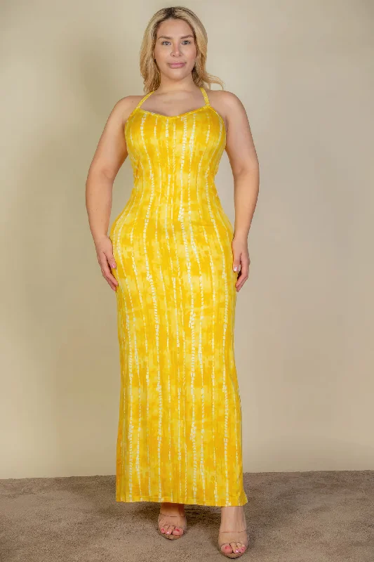 Contemporary - styled  Plus Size Tie Dye Printed Cami Bodycon Maxi Dress