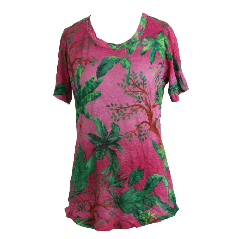 Tropical - themed  David Cline Jane Short Sleeve Crew Neck Top with Stones - Opal