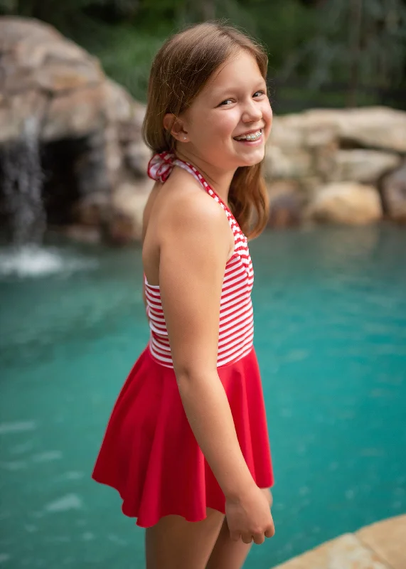 Snug - fitting  eloise in red/white stripe