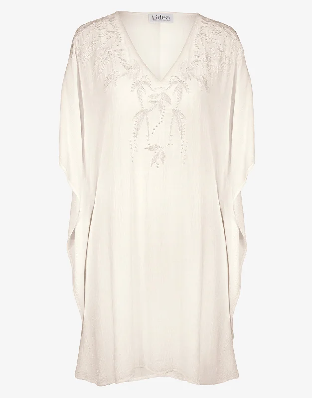Tanning - friendly  Embroidered Kaftan - Off White