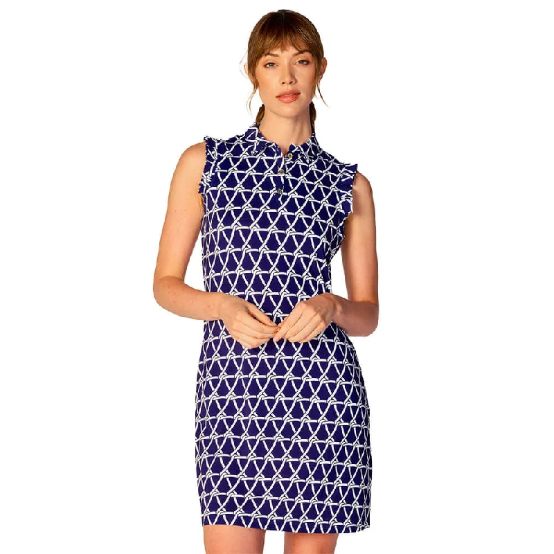 Bust - supporting  G Lifestyle Nautical Short Sleeve Polo Dress With Gold Buttons - True Navy