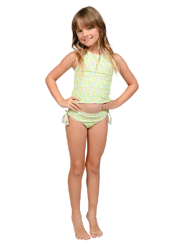 Girl's high neck Tankini and swim pants with side ties.