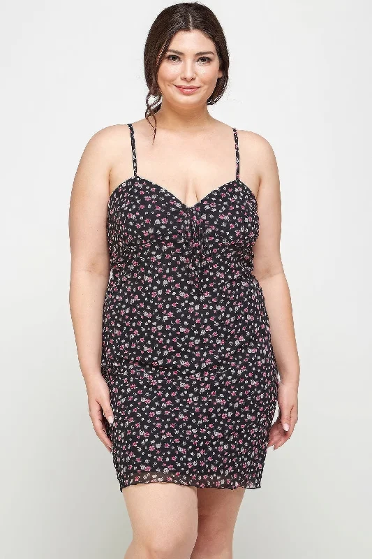 Tanning - friendly  Plus Size Ditsy Floral Print On Mesh Fabric Cami Dress