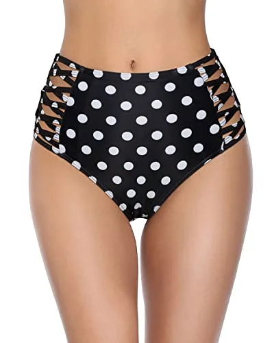 Decoration - rich  High Rise Women's Bikini Bottoms Full Coverage Swimsuit Bottom-Black Dot