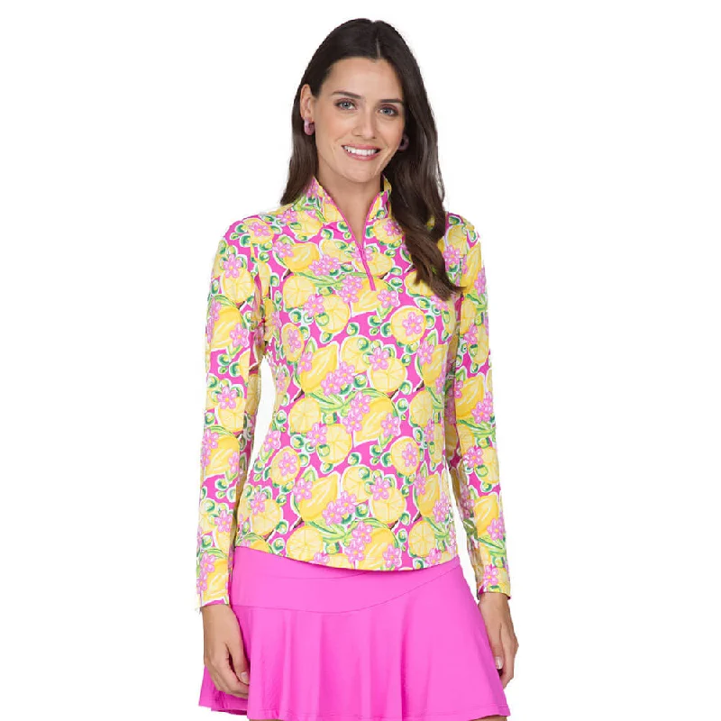 High - quality  IBKUL Womens Calista Print Long Sleeve Mock Neck Top - Hot Pink Multi