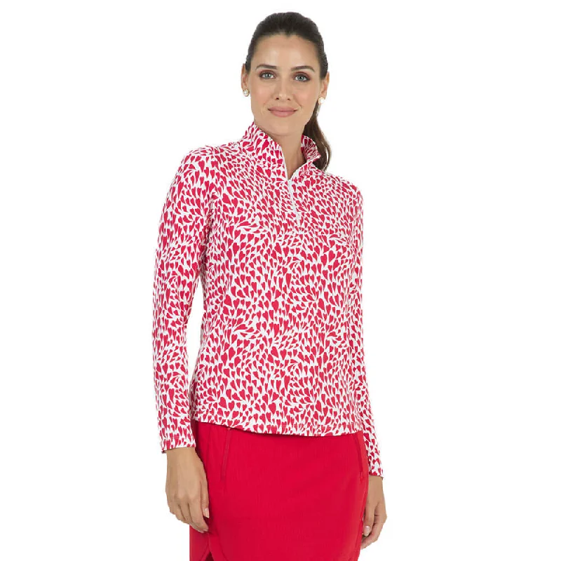 Travel - friendly  IBKUL Womens Davina Limited Edition Print Long Sleeve Mock Neck Top - Red/White