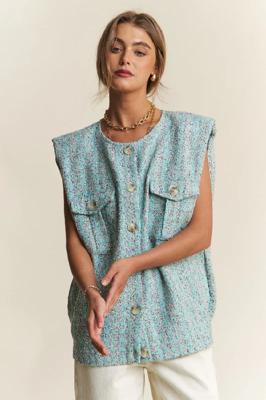Signature - style  J.NNA Frayed Tweed Padded Shoulder Vest