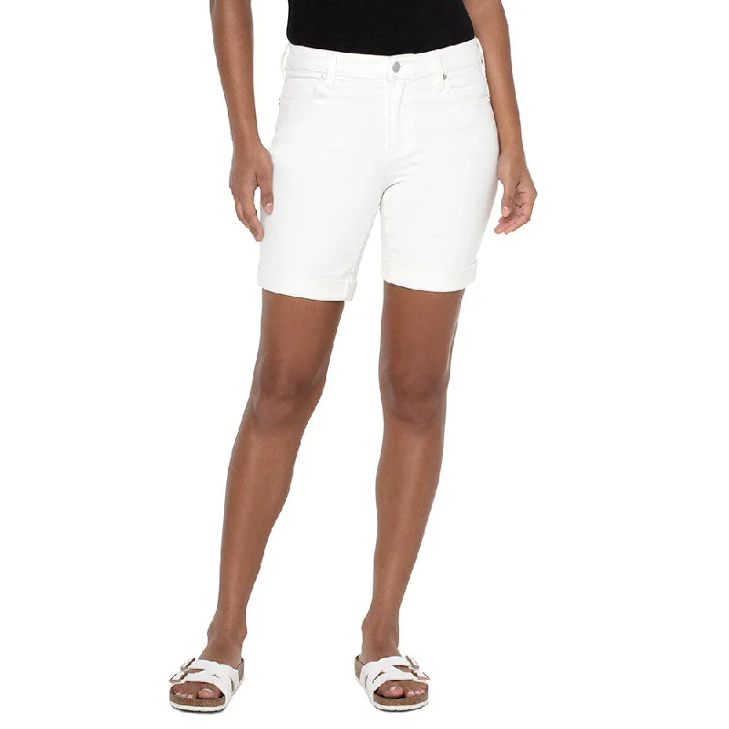 Dapper  Liverpool 7-Inch Marley Girlfriend Short With Roll Cuff Hem - Bone White