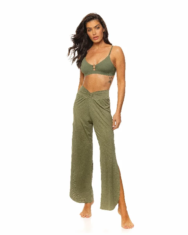 Olive V Waist Side Slit Pants Cover-up