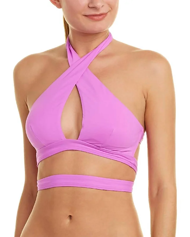 Loose - fitting  Padded Halter Strap Crisscross Back Top In Pastel