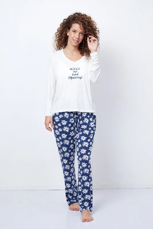 Pool - appropriate  Women's V-Neck Pyjamas Set - Floral Blue