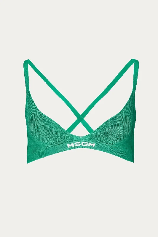 Sleek - designed  Ribbed Knit Logo-Hem Bra In Green