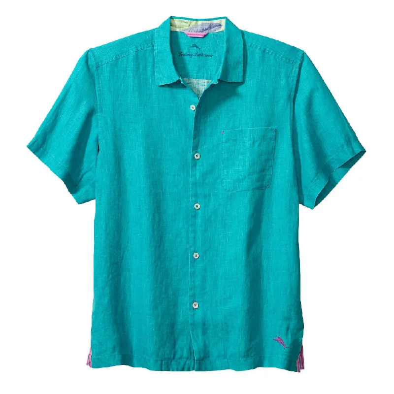 Resort - worthy  Tommy Bahama Sea Glass Linen Short Sleeve Camp Shirt - Riviera Azure