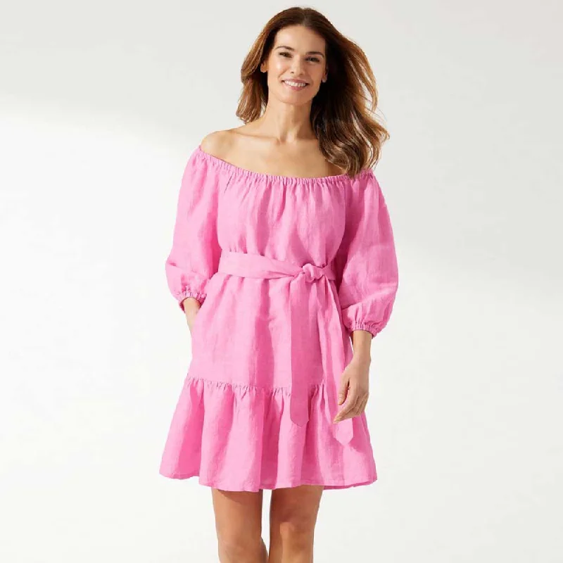 Voguish  Tommy Bahama St. Lucia Off The Shoulder Tiered Dress Cover Up - Preppy Pink