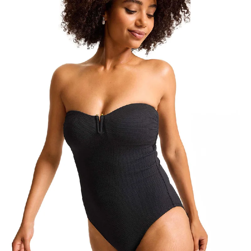 Tommy Bahama Womens Island Cays V Bandeau One Piece Swimsuit - Black