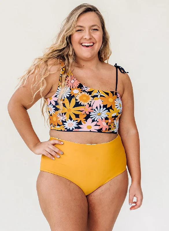 Bohemian - influenced  Wildflower / Midnight Reversible One-Shoulder Crop Top